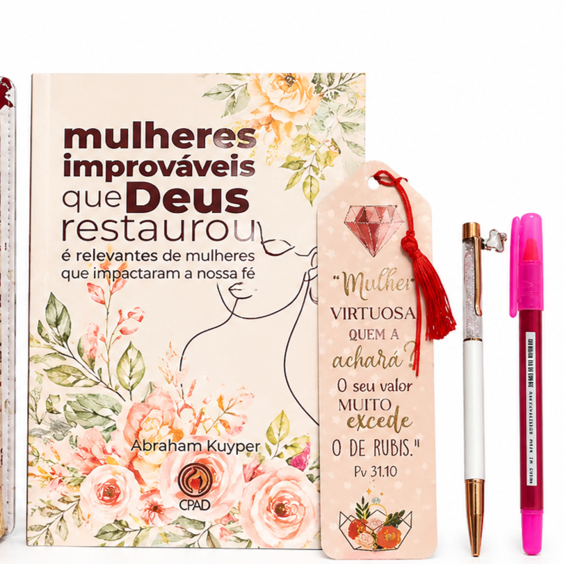 Kit Bíblia Mulher Sábia + Livro Mulheres Improváveis + Canetas + Marca Página (Presente Completo)